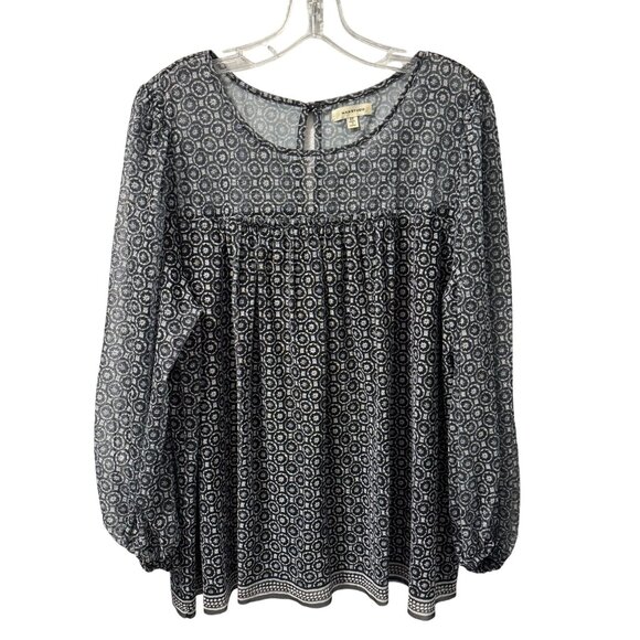 Max Studio blouse Sz 2X Long Sleeve Blouse Black & White Geometric Pattern top - Picture 6 of 12